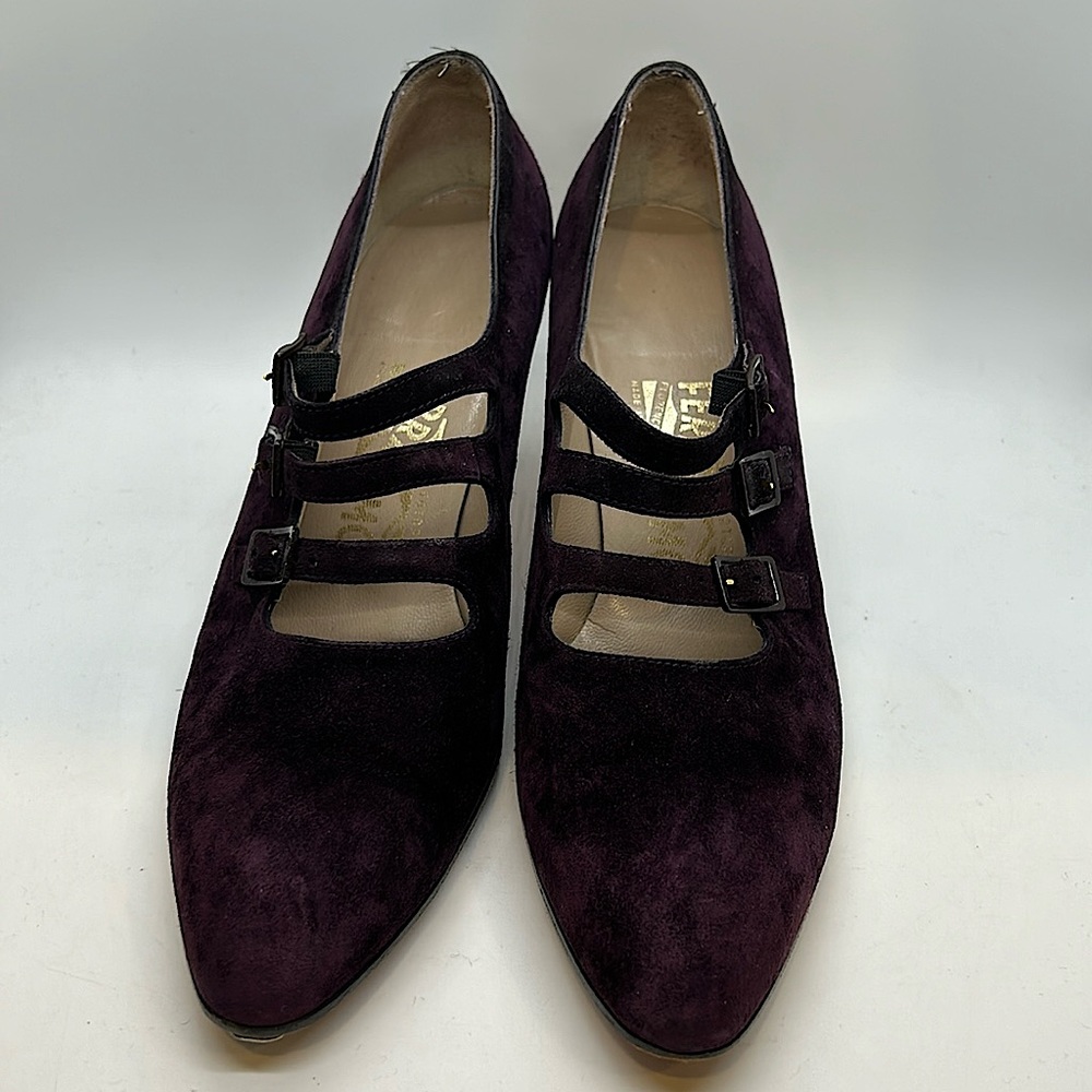 Salvatore Ferragamo Maroon/Dark Purple Suede Pointed Toe Heels Shoes **Sz 9.5** - Picture 2 of 8